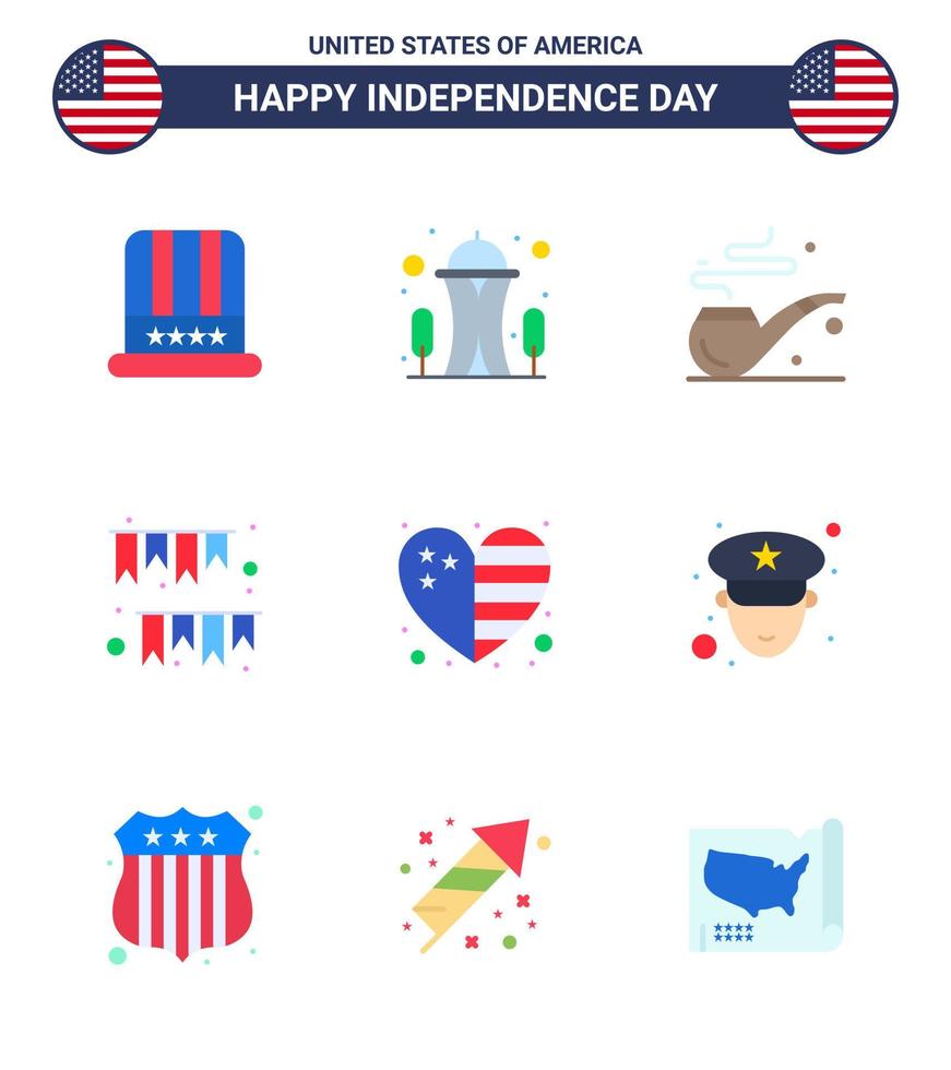 9 creativo Stati Uniti d'America icone moderno indipendenza segni e 4 ° luglio simboli di nazione festa tubo decorazione ghirlanda modificabile Stati Uniti d'America giorno vettore design elementi