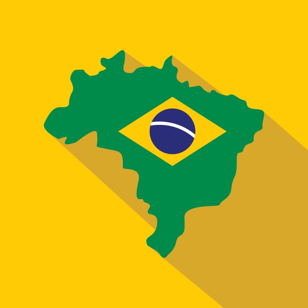 brasile bandiera su brasiliano carta geografica, icona piatto stile vettore