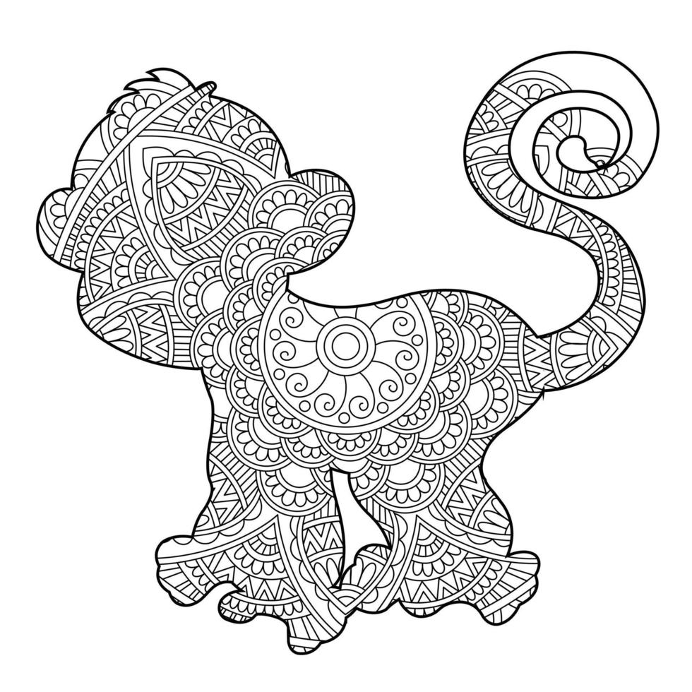 scimmia mandala colorazione pagina per adulti floreale animale colorazione libro isolato su bianca sfondo anti stress colorazione pagina vettore illustrazione
