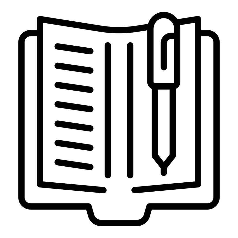 Scrivi libro revisione icona schema vettore. in linea rapporto vettore
