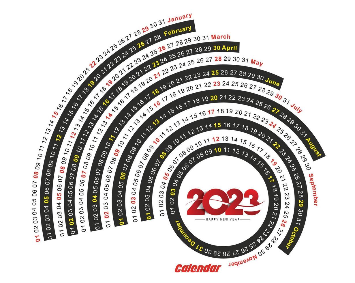 2023 calendario contento nuovo anno cerchio design modello. vettore