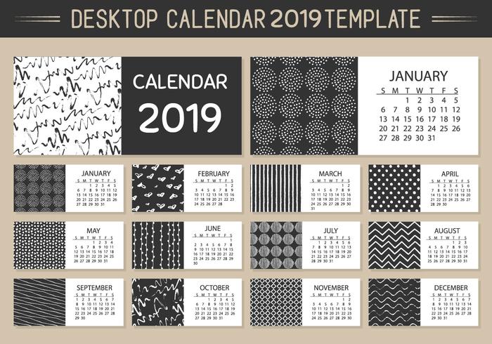 Modello di calendario mensile desktop 2019 vettoriale