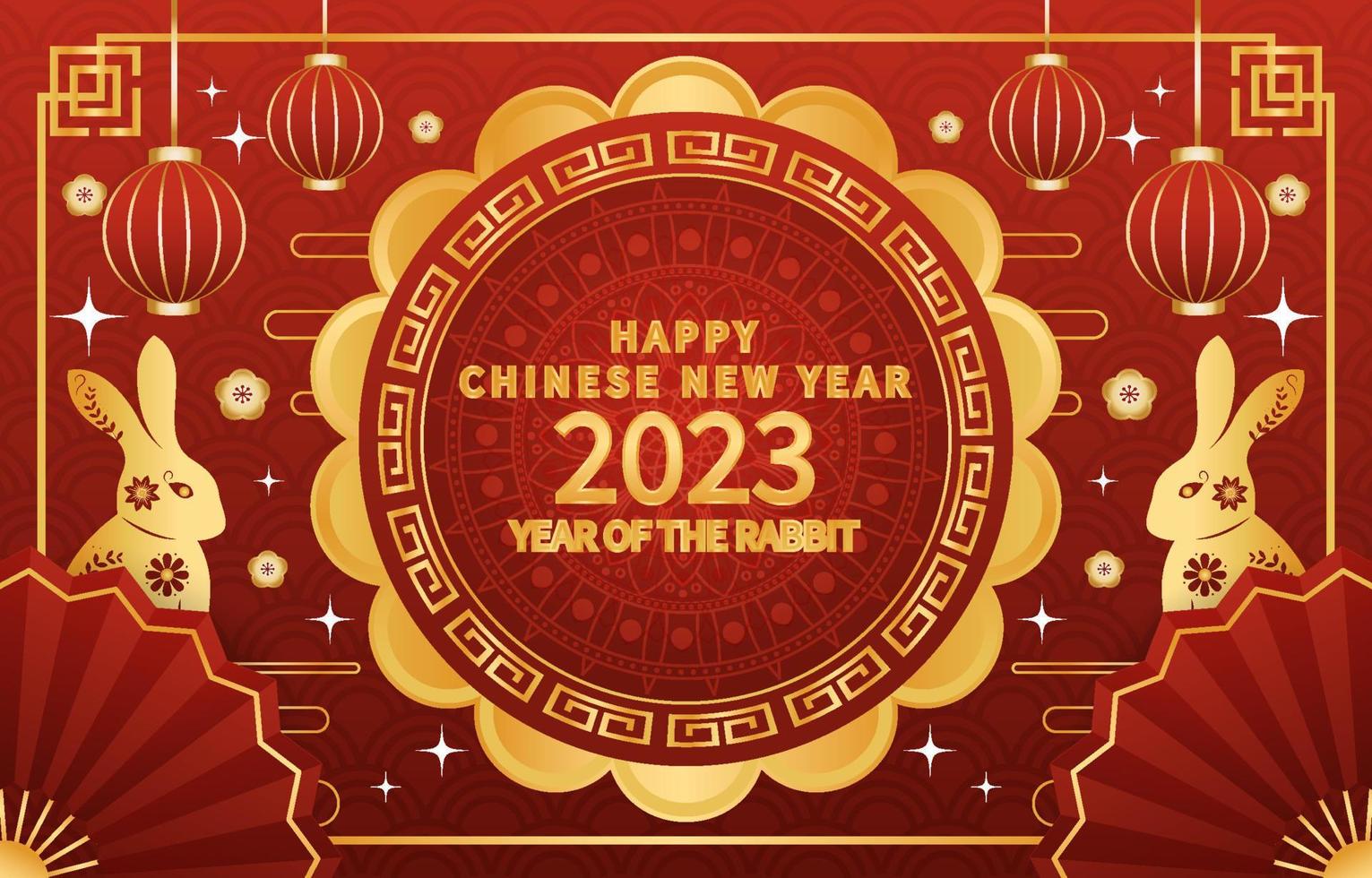 contento Cinese nuovo anno 2023 anno di coniglio lusso oro sfondo concetto vettore