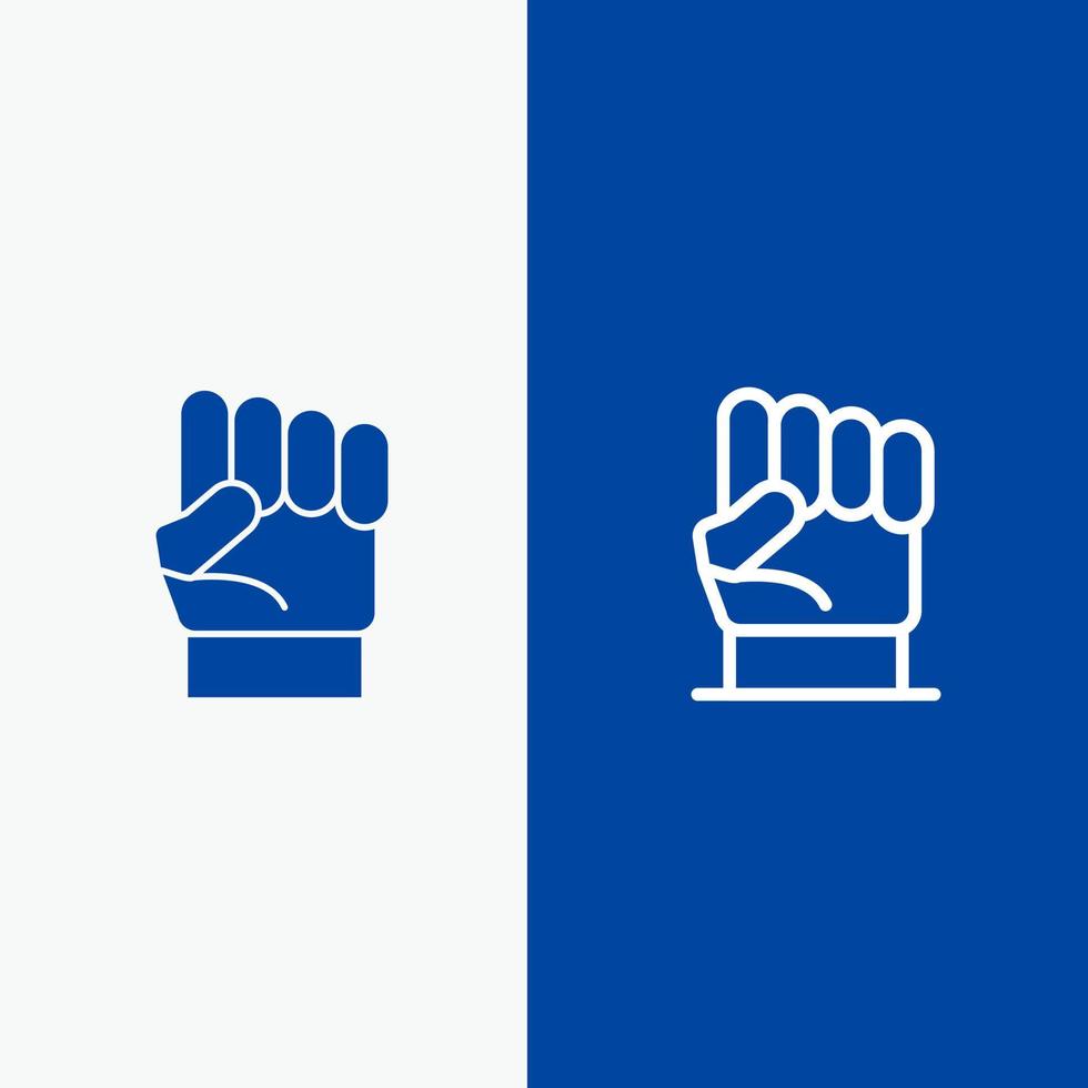 la libertà mano umano energia forza linea e glifo solido icona blu bandiera linea e glifo solido icona blu bandiera vettore
