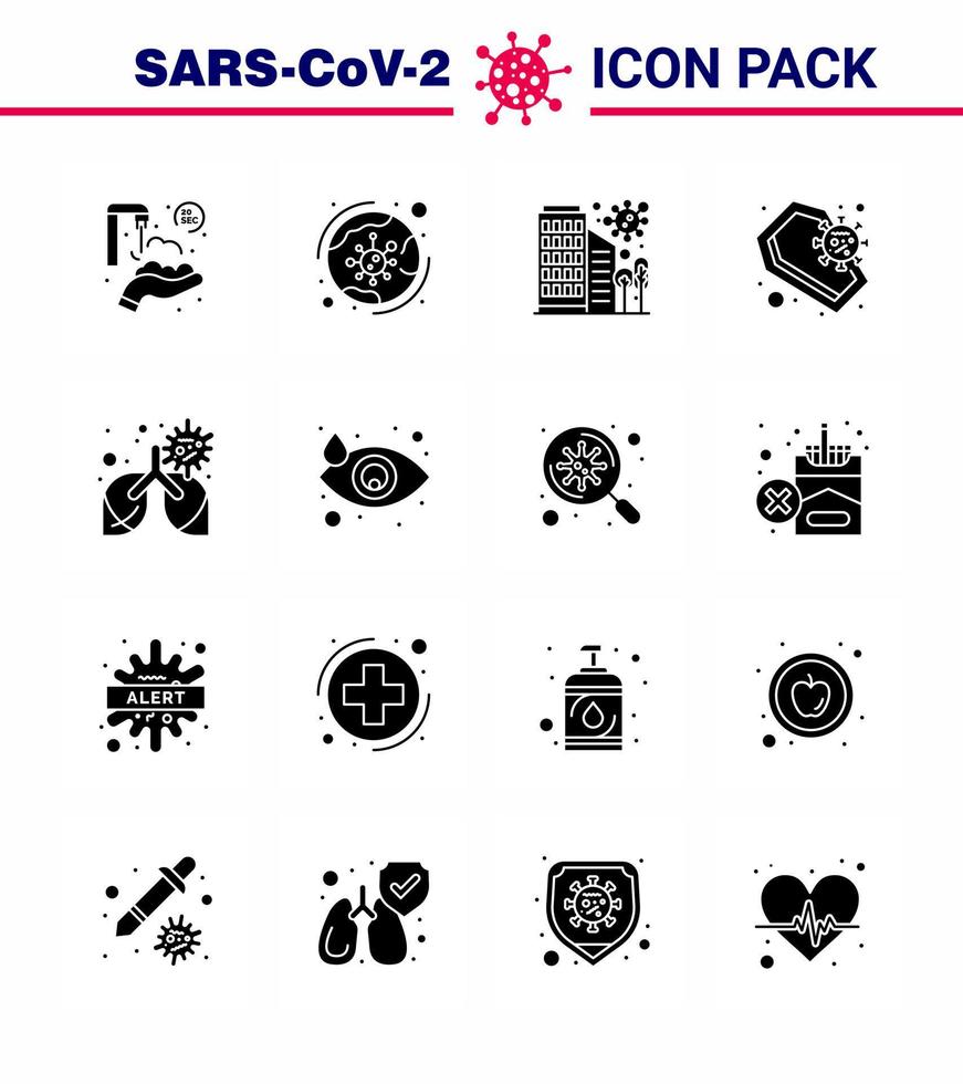 16 solido glifo nero virale virus corona icona imballare come come Morte bara infezione virus protezione virale coronavirus 2019 nov malattia vettore design elementi