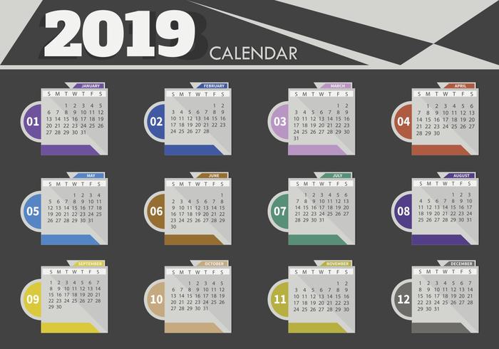 Modello di progettazione del calendario da tavolo 2019 vettore