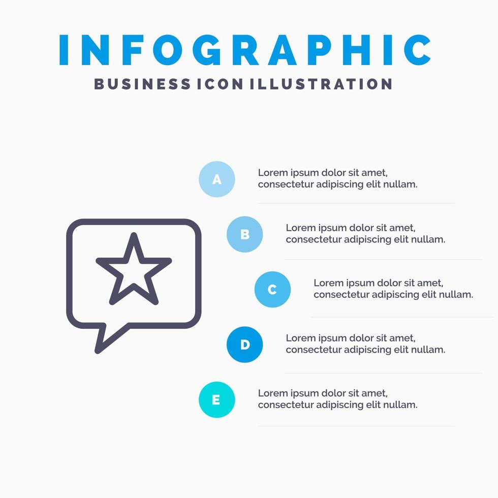 Chiacchierare preferito Messaggio stella linea icona con 5 passaggi presentazione infografica sfondo vettore