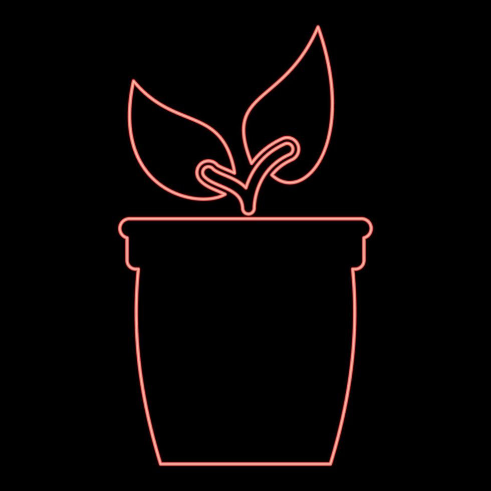 neon vaso di fiori o pentola con pianta rosso colore vettore illustrazione Immagine piatto stile