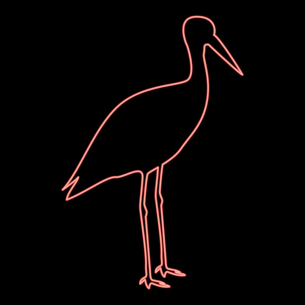 neon cicogna ciconia rosso colore vettore illustrazione Immagine piatto stile