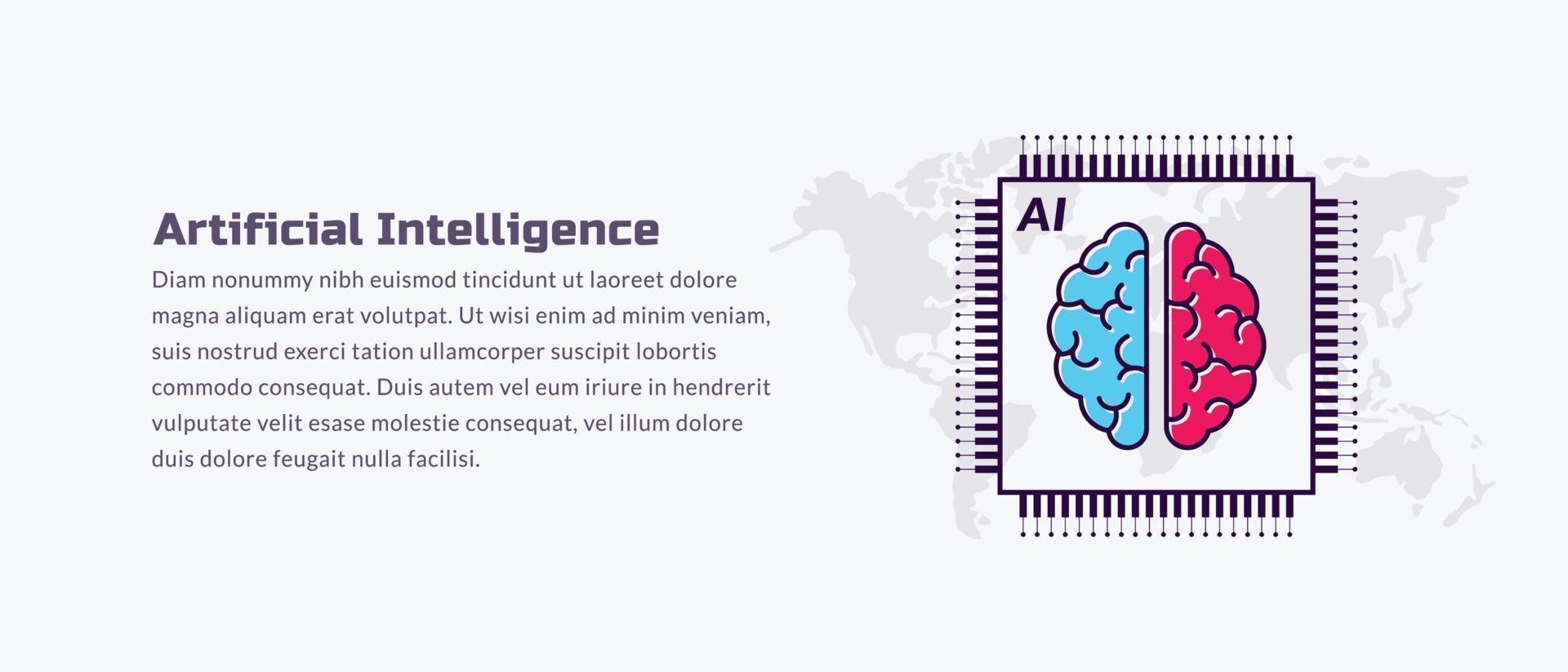 artificiale intelligenza bandiera con copia spazio, ai, grande dati, macchina apprendimento, innovazione e tecnologia concetto, minimo piatto linea illustrazione design vettore