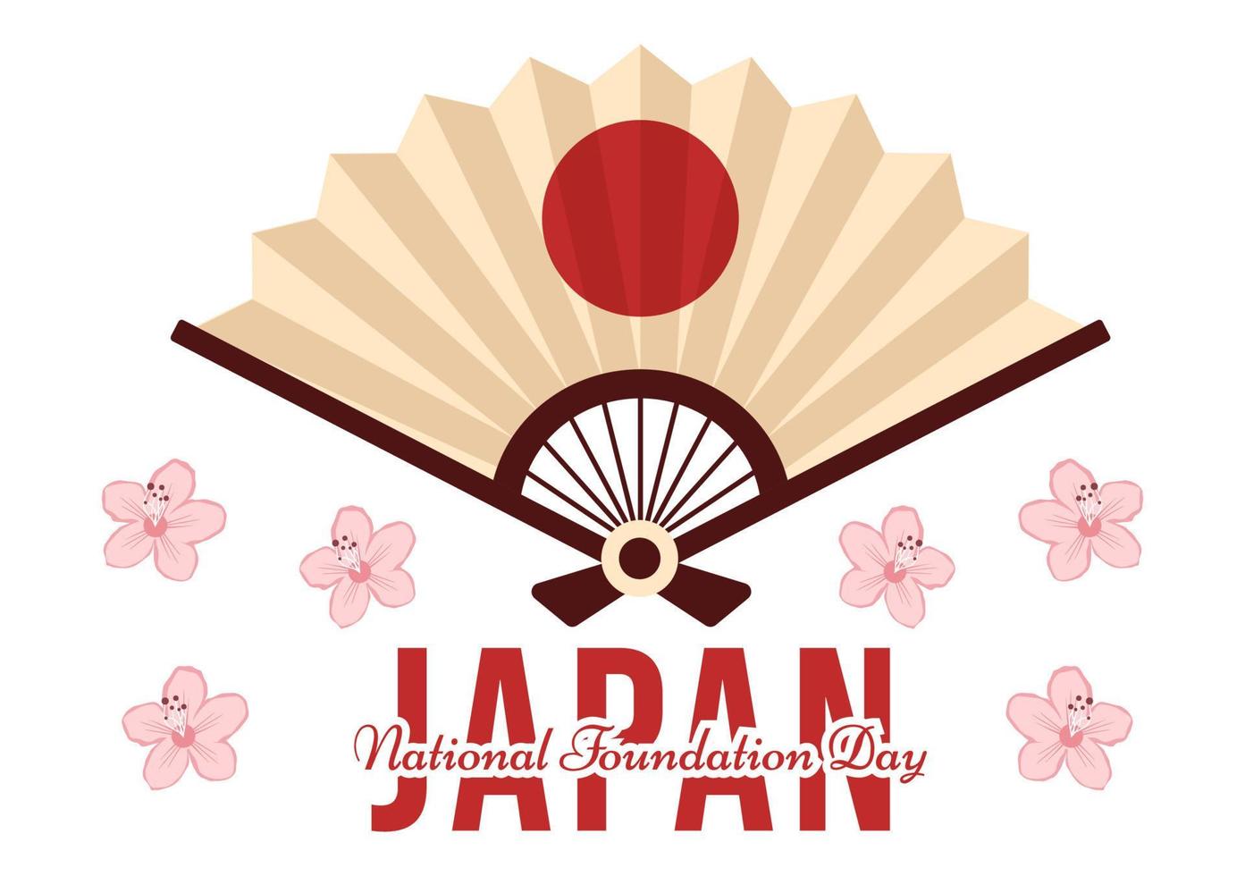 contento Giappone nazionale fondazione giorno su febbraio 11 con famoso giapponese punti di riferimento e bandiera nel piatto stile cartone animato mano disegnato modelli illustrazione vettore