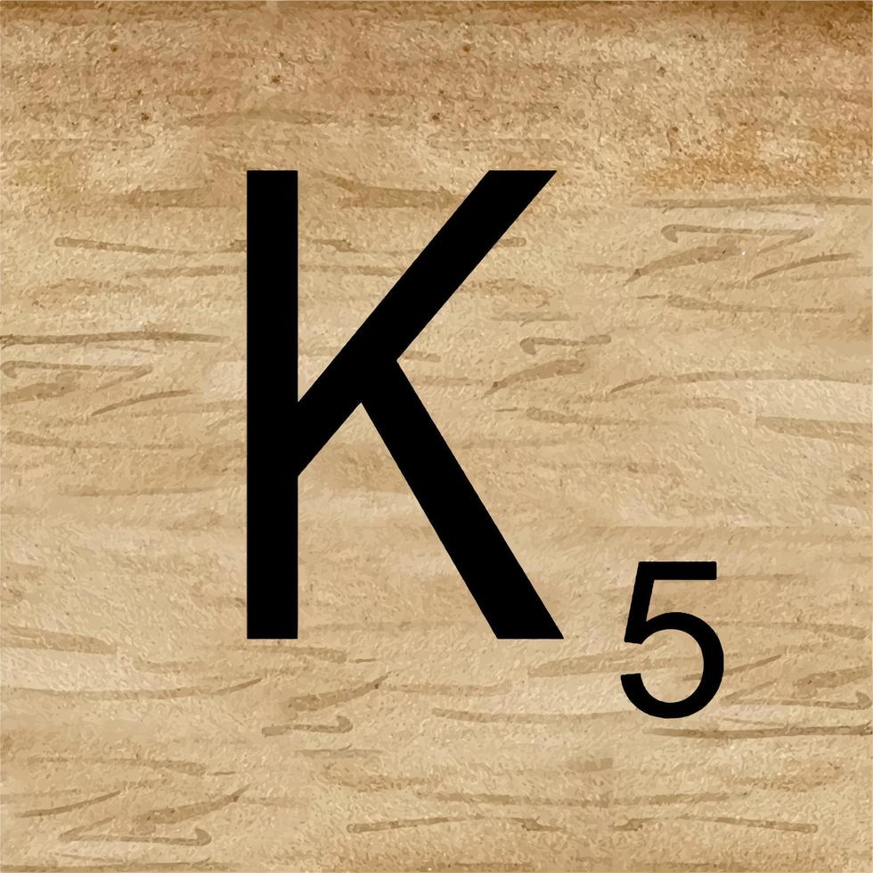 acquerello illustrazione di lettera K nel scarabeo alfabeto. di legno scarabeo piastrelle per comporre il tuo proprio parole e frasi. vettore
