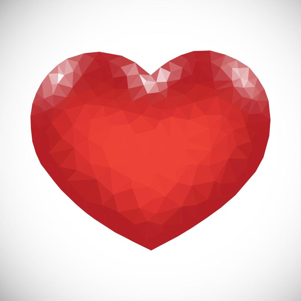 rosso Basso poli cuore su bianca sfondo. simbolo di amore. vettore illustrazione