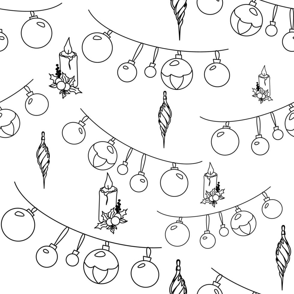 vettore mano disegnato senza soluzione di continuità modello. Natale, inverno scarabocchio elementi. isolato su bianca sfondo. alberi, ghirlande, regali, dolci, Pan di zenzero. per sfondo, Stampa, tessile, tessuti, regalo borse