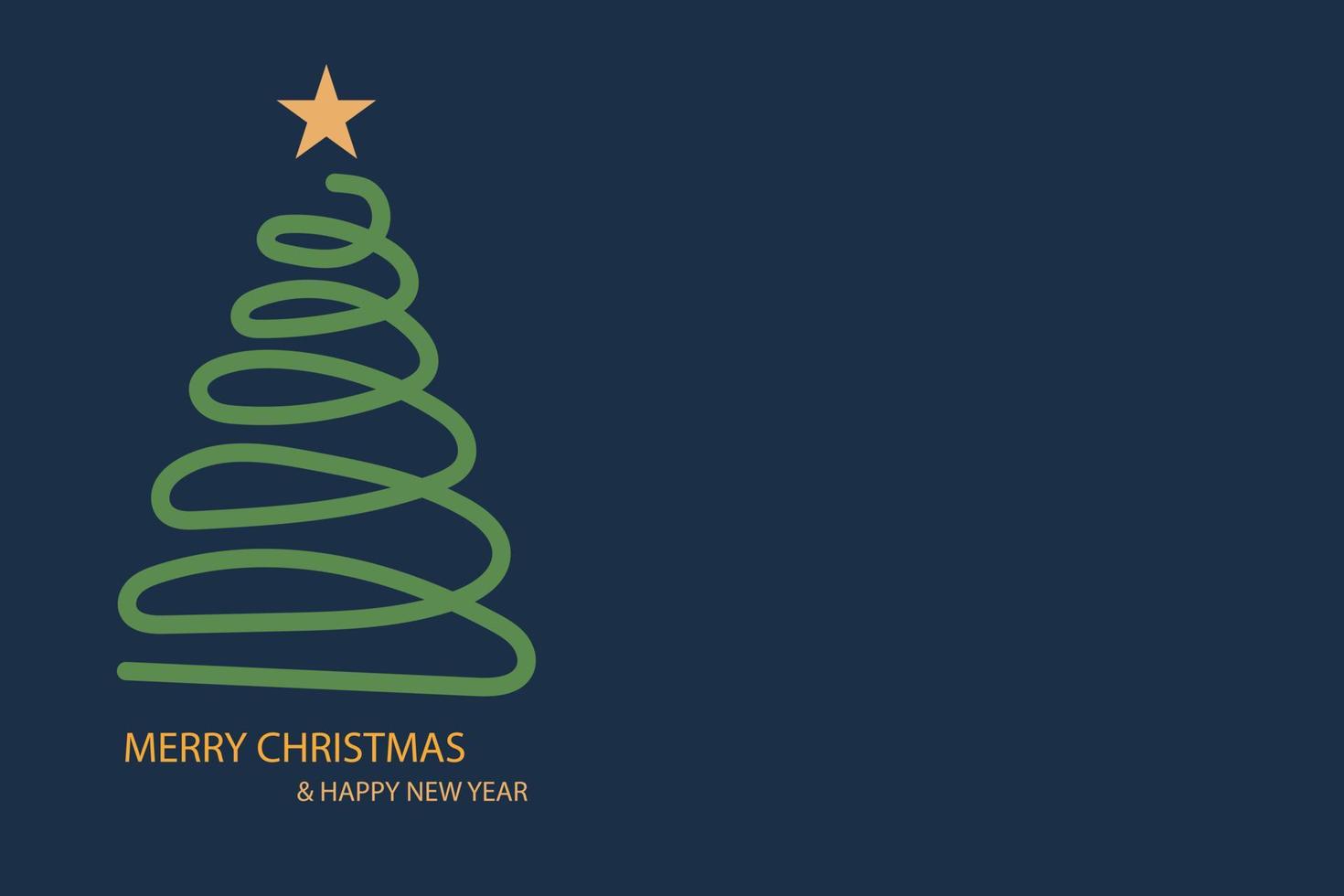 luci verde brillante Natale albero con un' d'oro raggiante stella su superiore e neve su blu sfondo. vacanza celebrazione. luminosa leggero decorazione. vettore