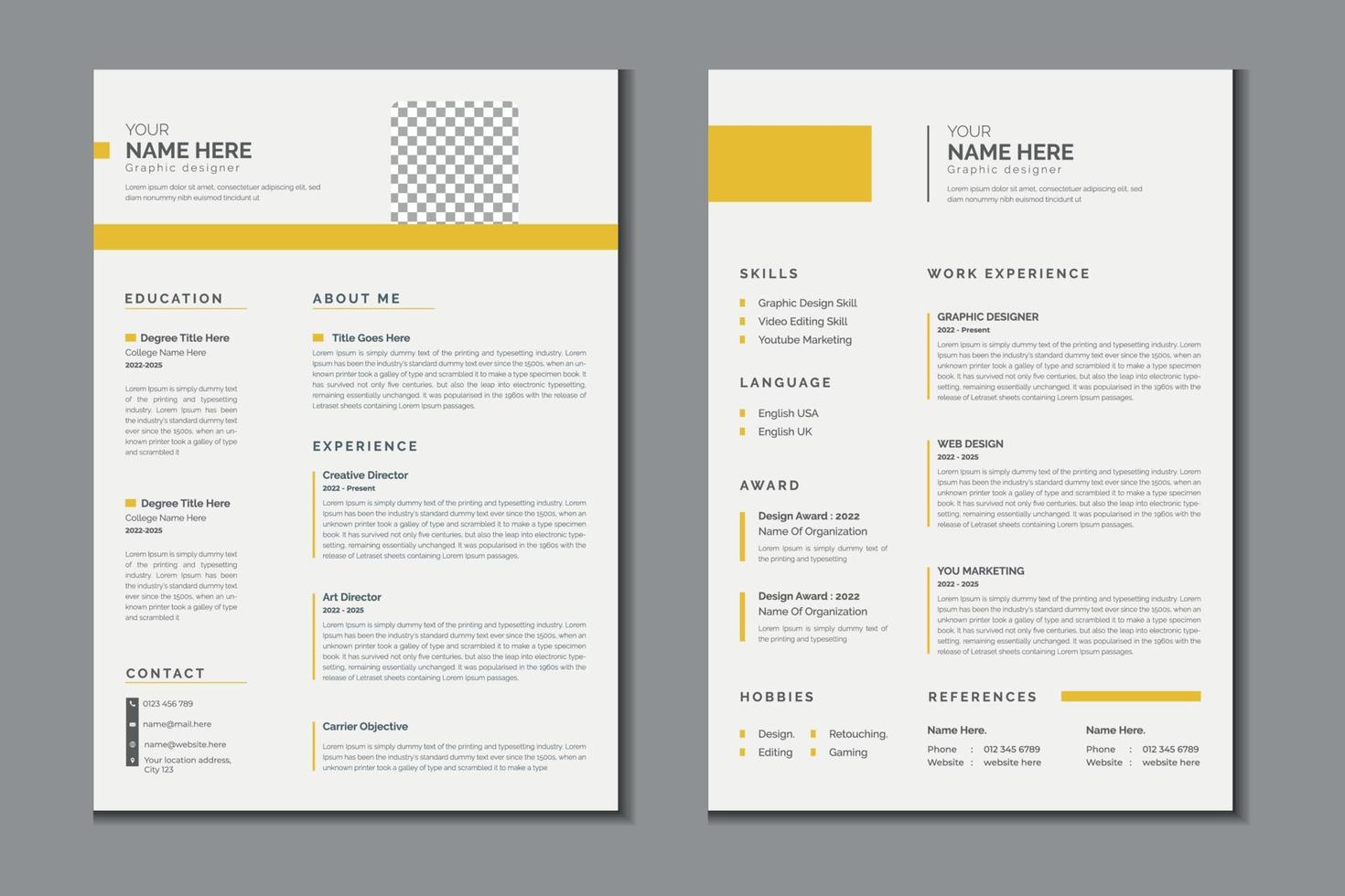 Doppio pagine curriculum vitae o CV modello design vettore