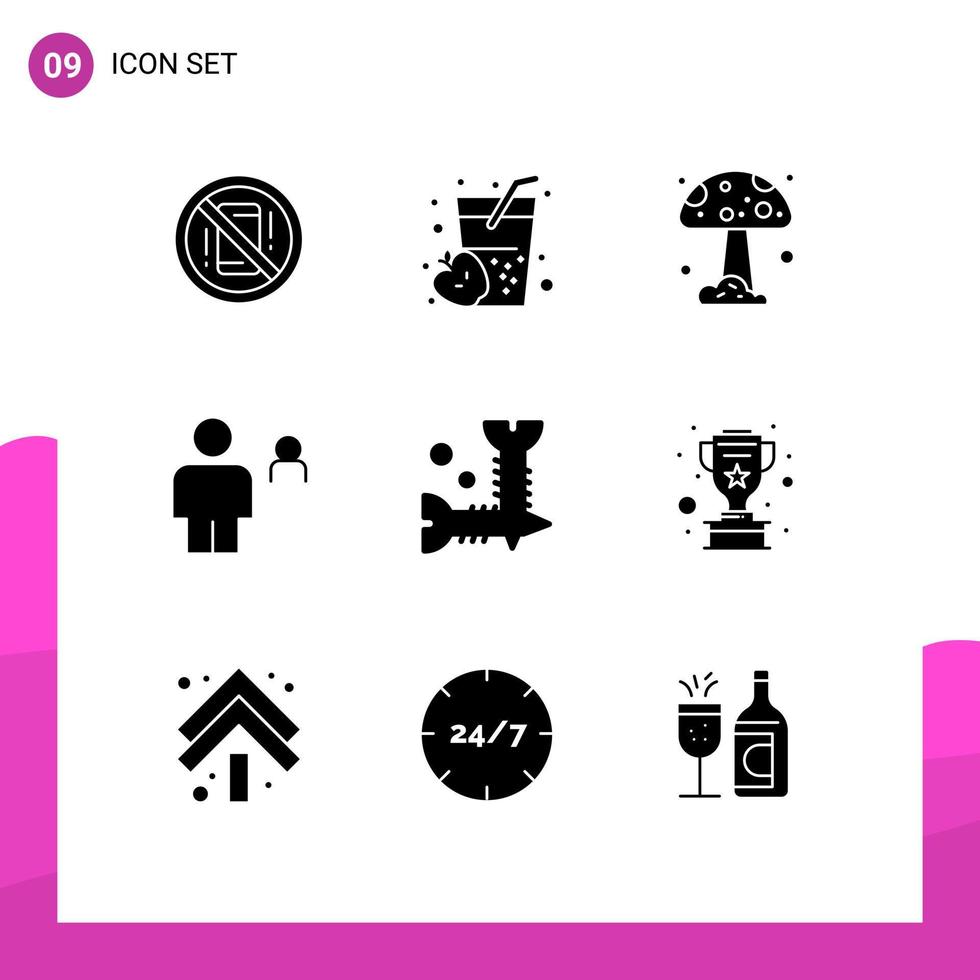 gruppo di 9 solido glifi segni e simboli per vite paio succo umano avatar modificabile vettore design elementi