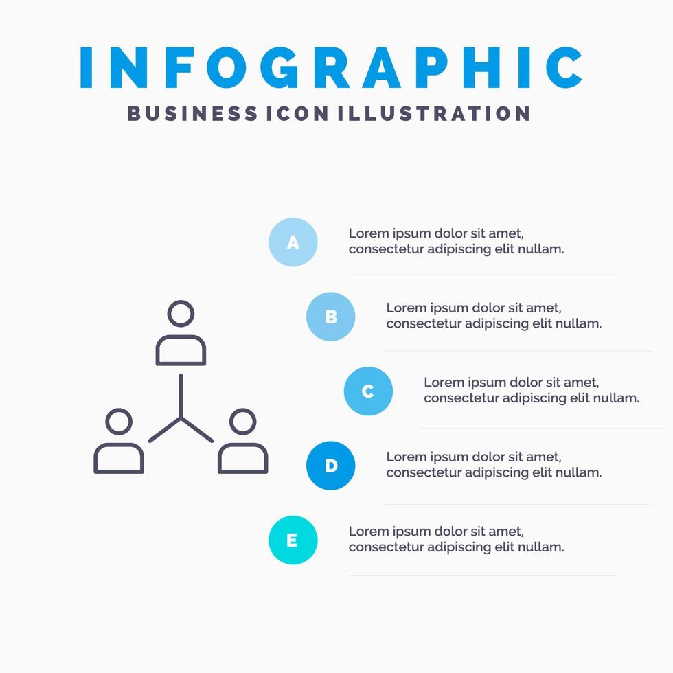 struttura azienda cooperazione gruppo gerarchia persone squadra linea icona con 5 passaggi presentazione infografica sfondo vettore