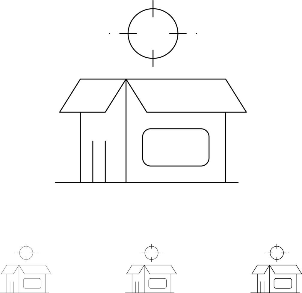 Aperto Prodotto scatola Aperto scatola Prodotto grassetto e magro nero linea icona impostato vettore