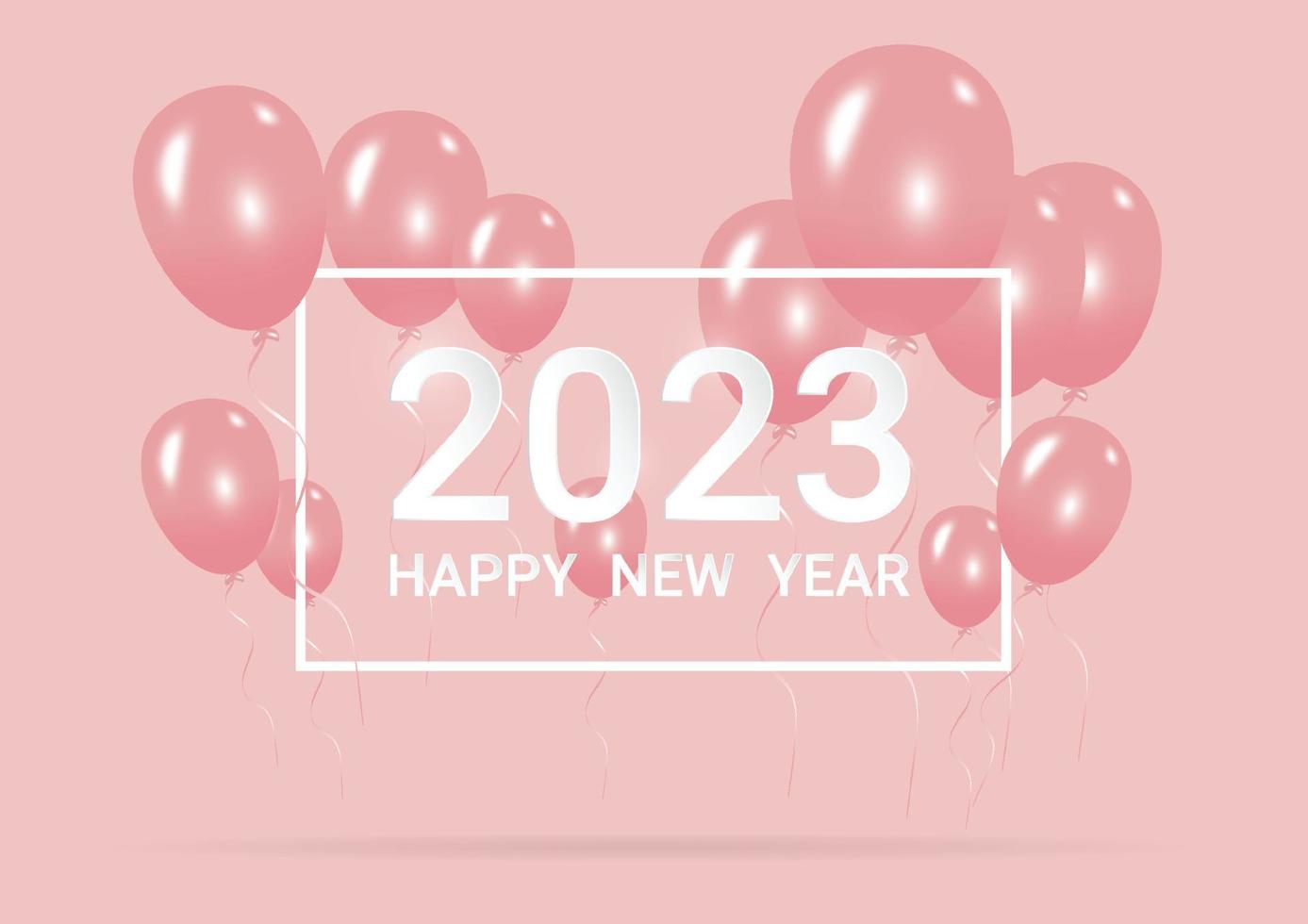 contento nuovo anno 2023 con creativo rosa Palloncino concetto su pastello rosa sfondo per copia spazio. minimo concetto. vettore illustrazione