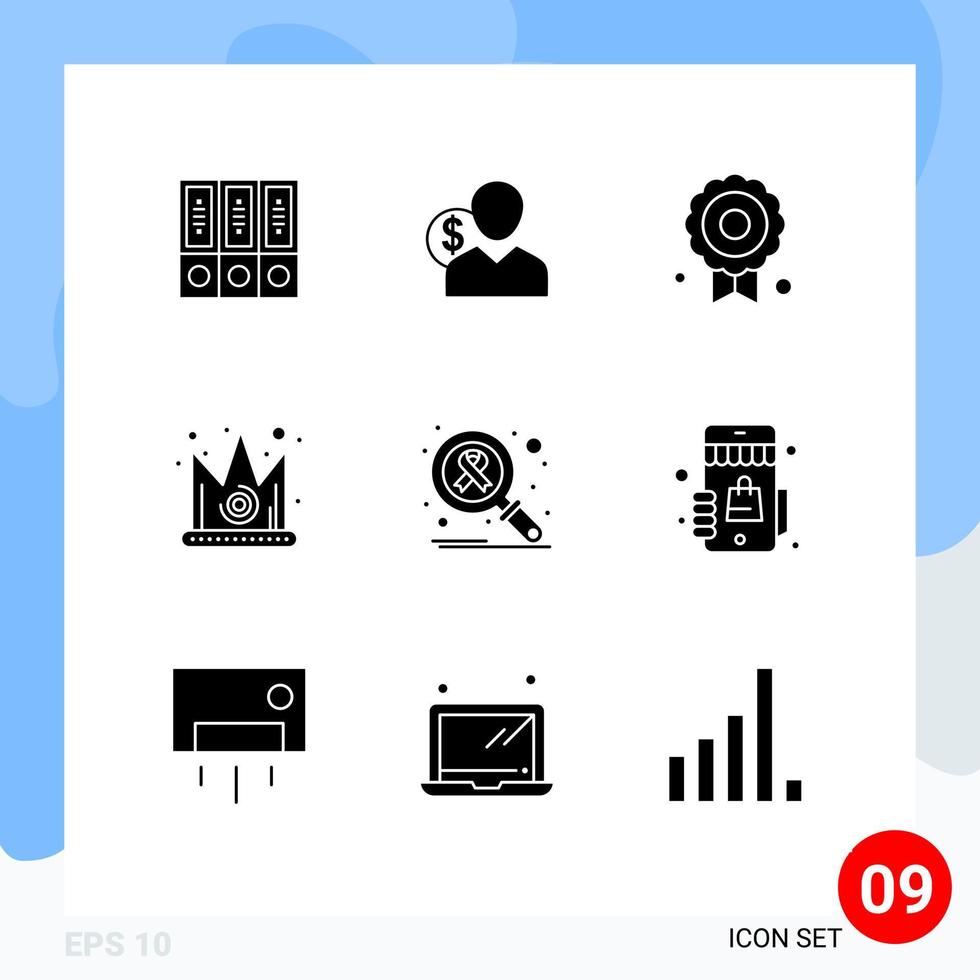 9 universale solido glifi impostato per ragnatela e mobile applicazioni corona qualità costi medaglia persona modificabile vettore design elementi