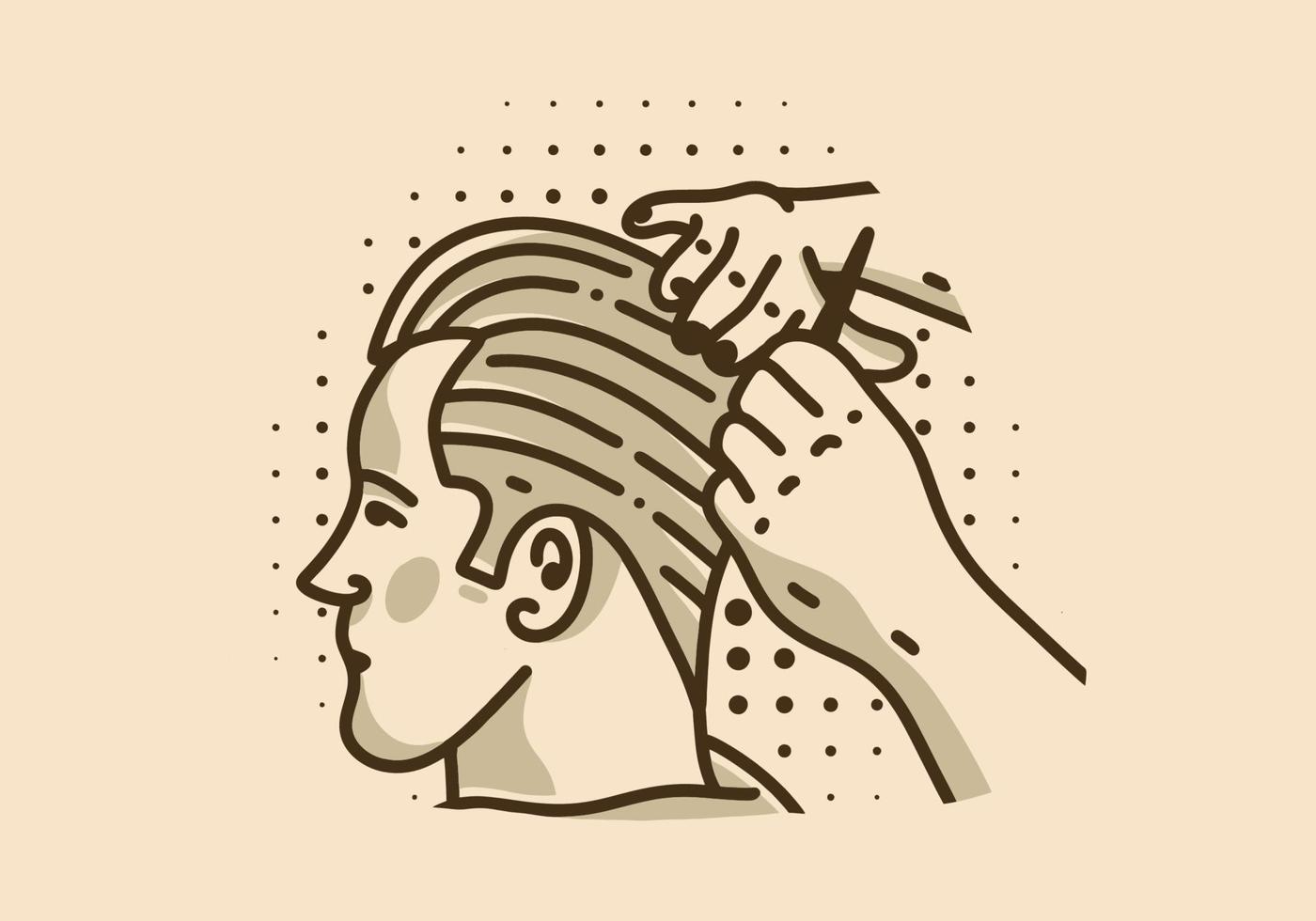 Vintage ▾ arte illustrazione di un' uomo ottenere il suo capelli tagliare vettore