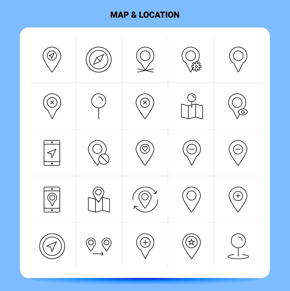 schema 25 carta geografica Posizione icona impostato vettore linea stile design nero icone impostato lineare pittogramma imballare ragnatela e mobile attività commerciale idee design vettore illustrazione