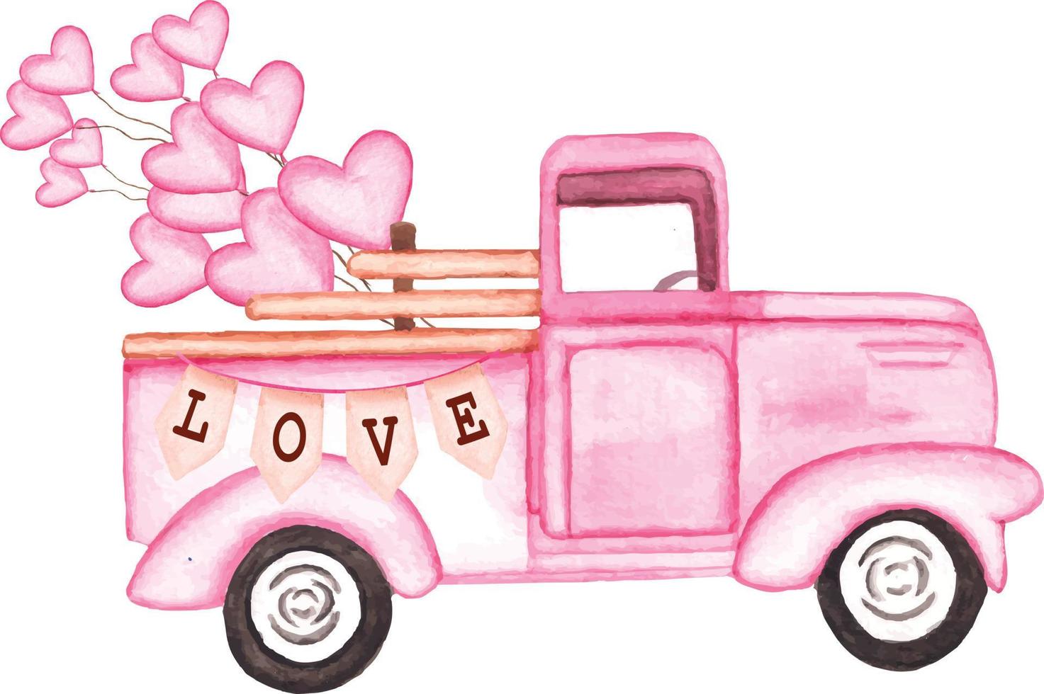 contento San Valentino giorno acquerello vettore illustrazione acquerello auto vettore clipart San Valentino auto vettore, San Valentino camion vettore