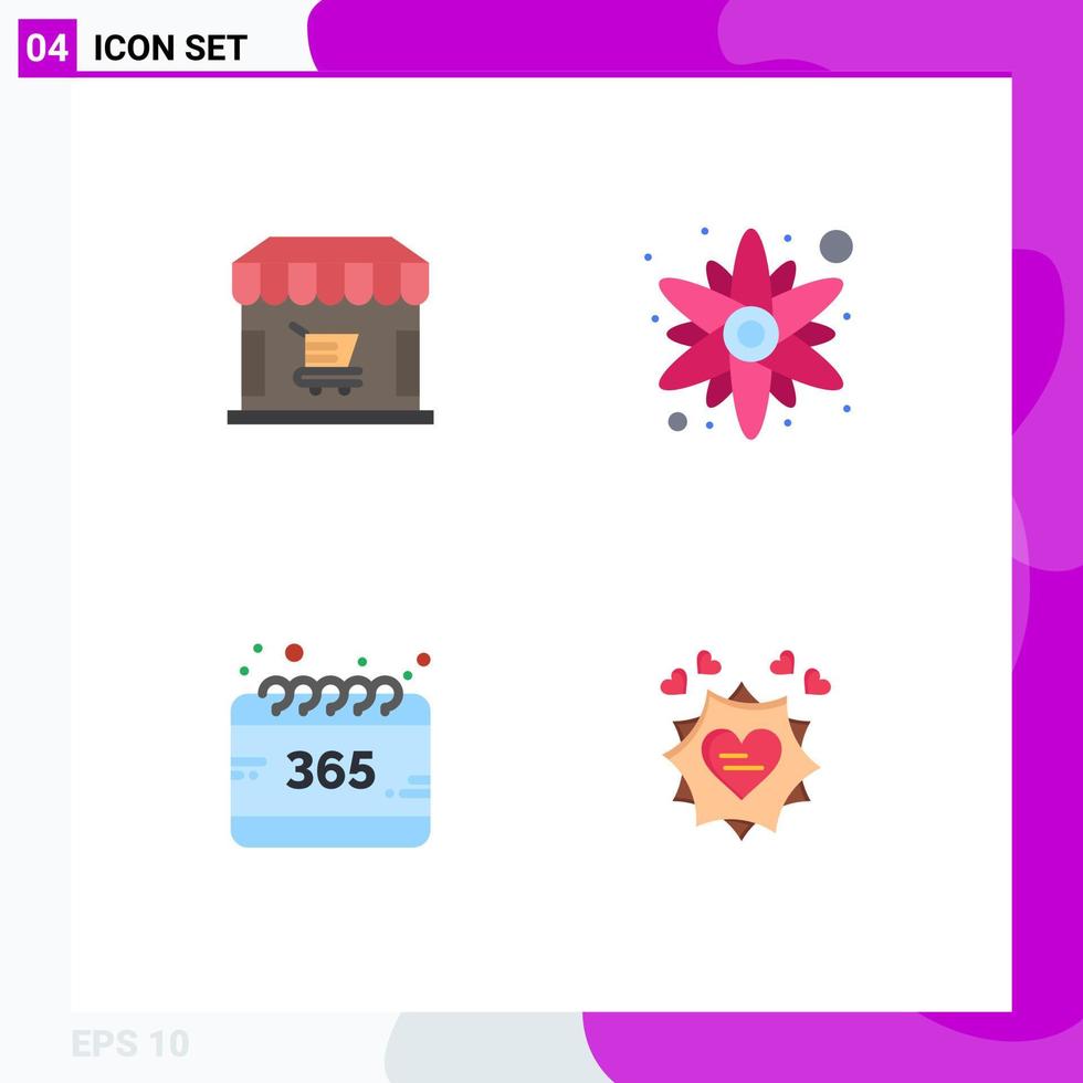 4 universale piatto icona segni simboli di e-commerce selezione memorizzare sole fiore amore modificabile vettore design elementi