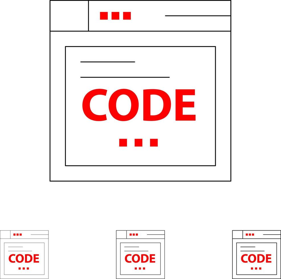 del browser Internet codice codifica grassetto e magro nero linea icona impostato vettore