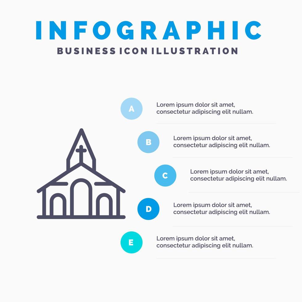 edificio Natale Chiesa primavera linea icona con 5 passaggi presentazione infografica sfondo vettore