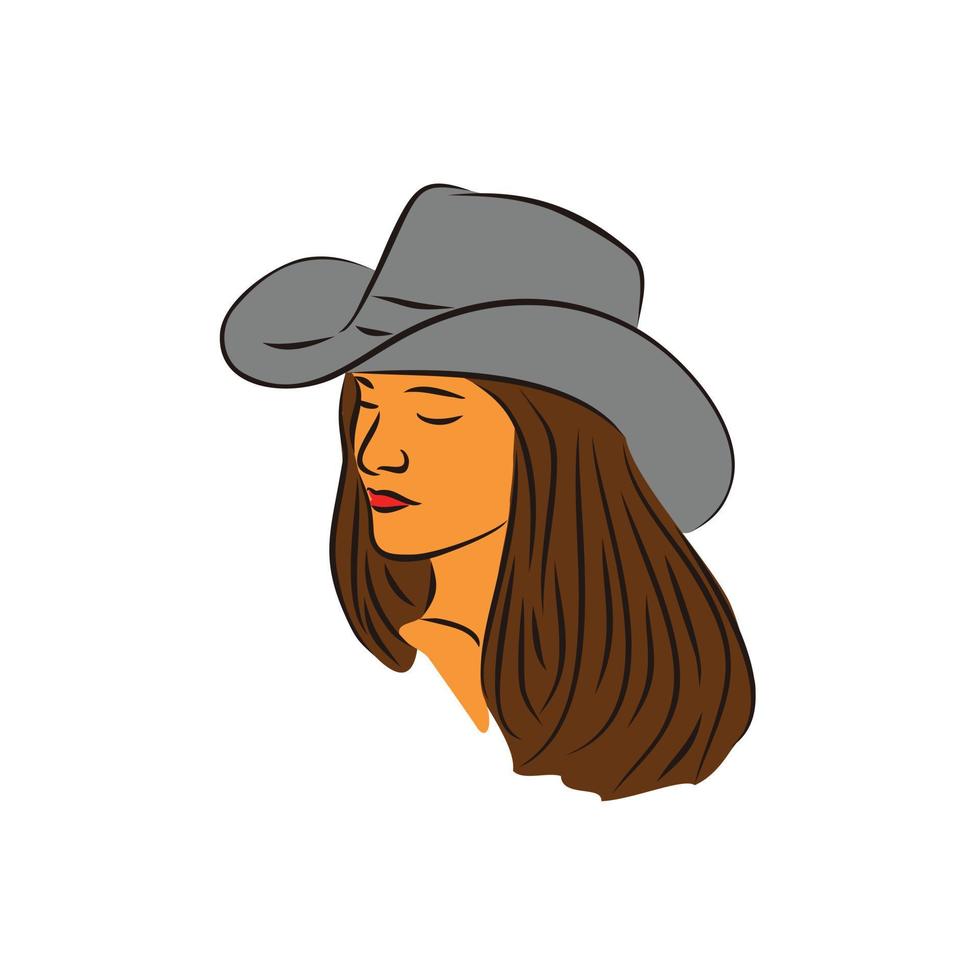 illustrazione buio pelle bellezza cowgirl chiusura occhi logo design vettore personaggio