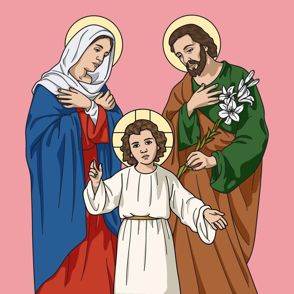 santo famiglia di Nazaret, Gesù, Maria e Giuseppe colorato vettore illustrazione