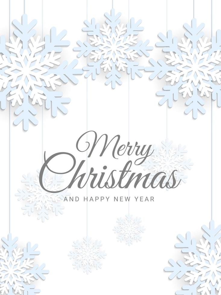 Natale e nuovo anno saluto carta design. vacanza carta modello con lettering calligrafia elementi e decorativo fiocco di neve ornamento. vettore illustrazione