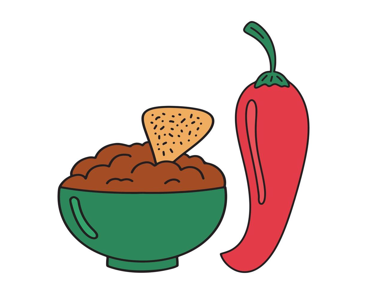 ranchera messicano salsa con rosso peperoncino Pepe. tradizionale latino americano salsa. carino vettore illustrazione con delineato contorno. semplice disegno, isolato su bianca sfondo