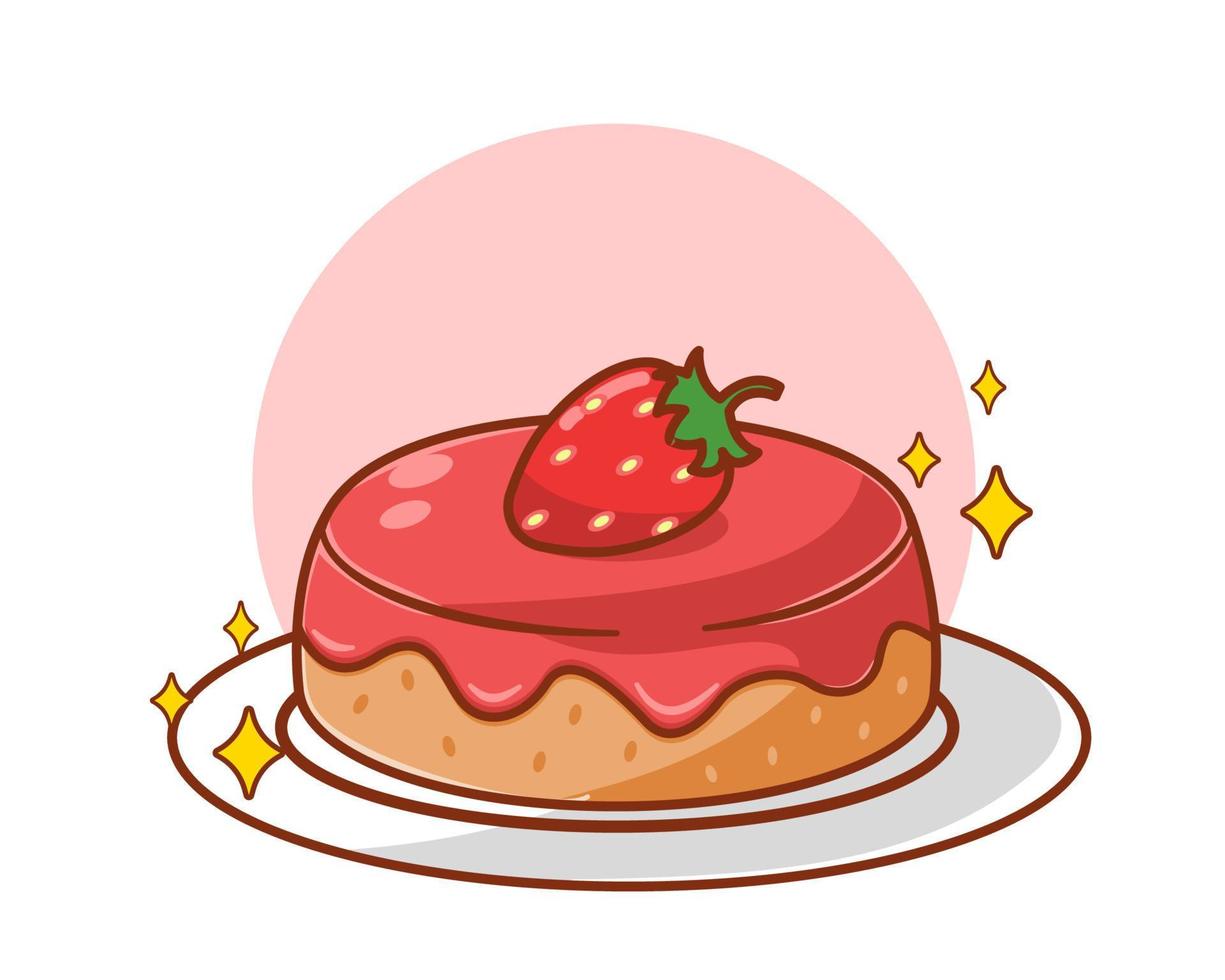 carino fragola torta cartone animato illustrazione vettore