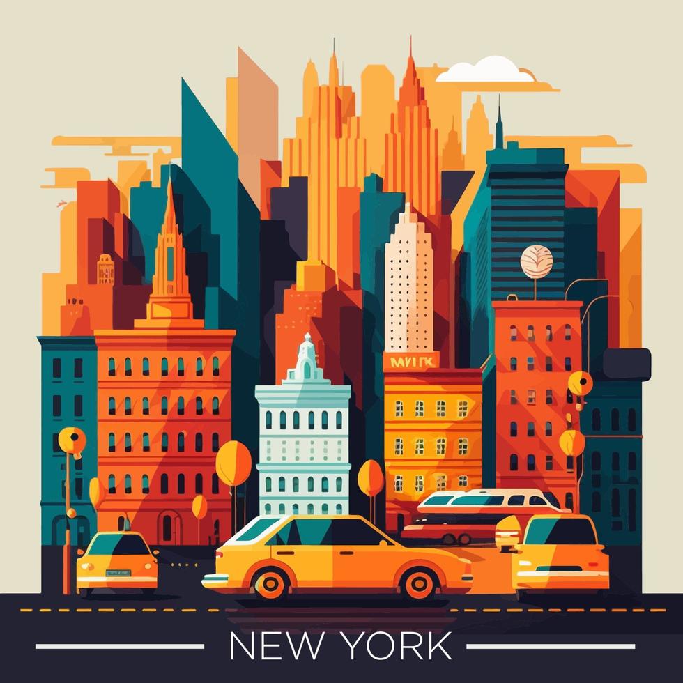 illustrazione di viaggio nuovo York città paesaggio di edifici piatto vettore logo