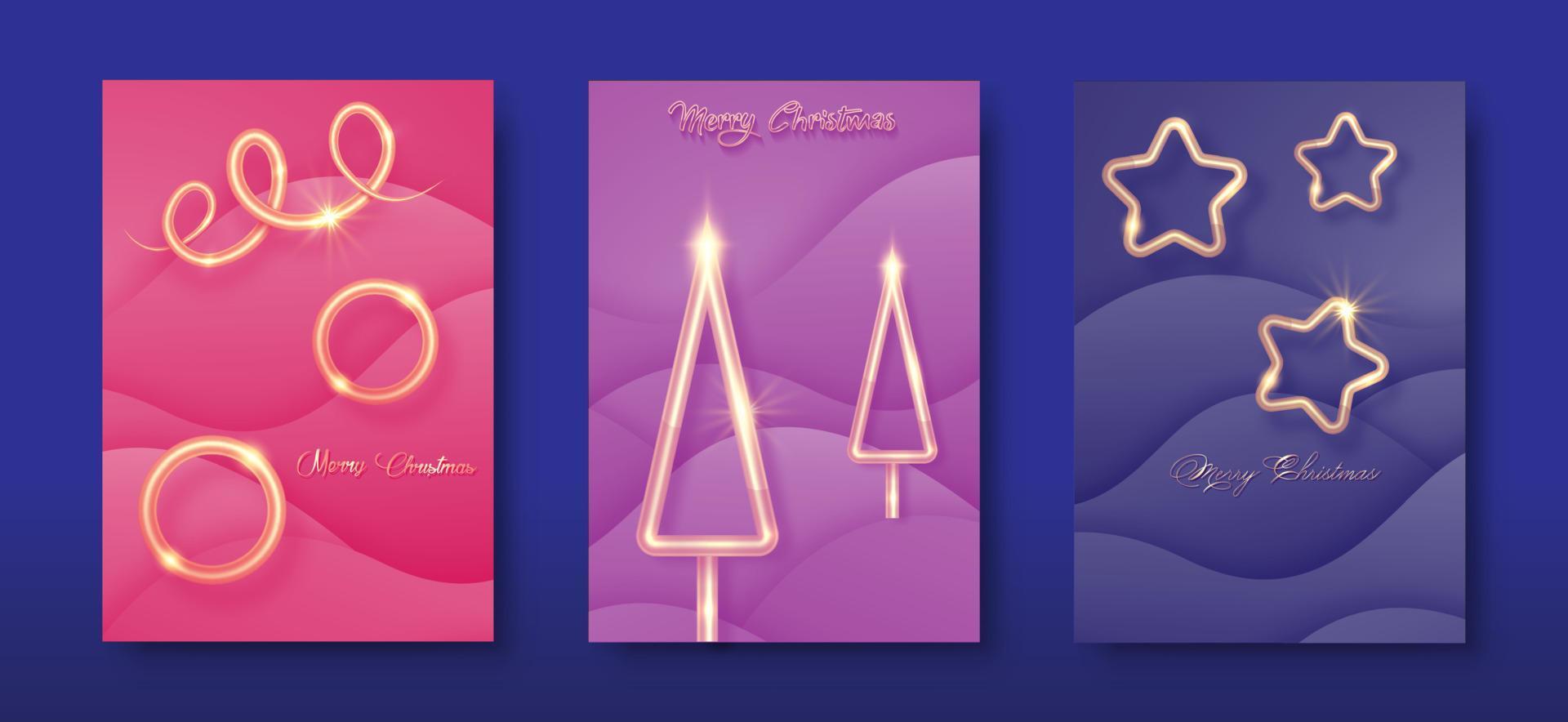 impostato carte allegro Natale oro struttura, d'oro lusso elementi, colorato carta tagliare sfondo per calendario e saluti carta o Natale a tema inverno vacanza inviti con geometrico decorazioni vettore