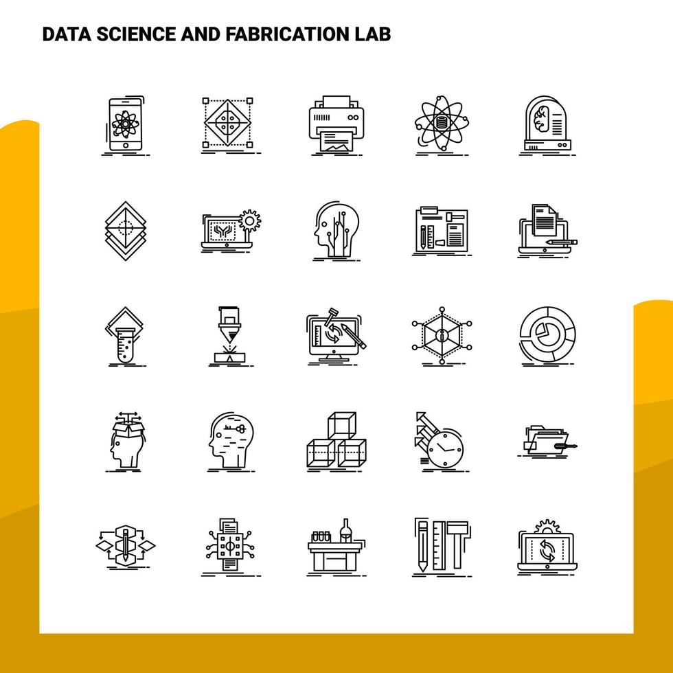 impostato di dati scienza e costruzione laboratorio linea icona impostato 25 icone vettore minimalismo stile design nero icone impostato lineare pittogramma imballare