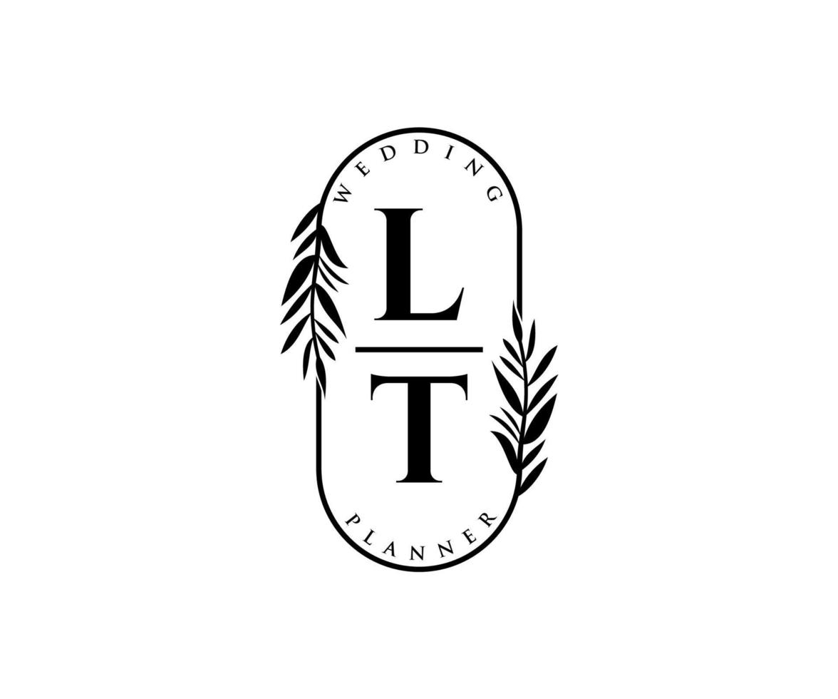 lt iniziali lettera nozze monogramma loghi collezione, mano disegnato moderno minimalista e floreale modelli per invito carte, Salva il Data, elegante identità per ristorante, boutique, bar nel vettore