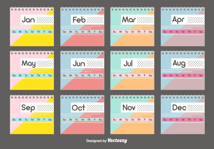 Set modello di calendario desktop vettore