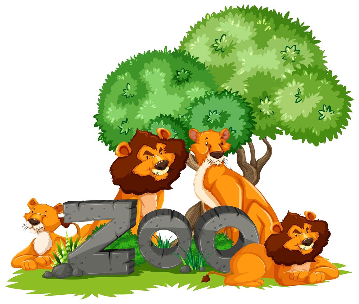 gruppo di animali sotto l'albero con il segno dello zoo vettore