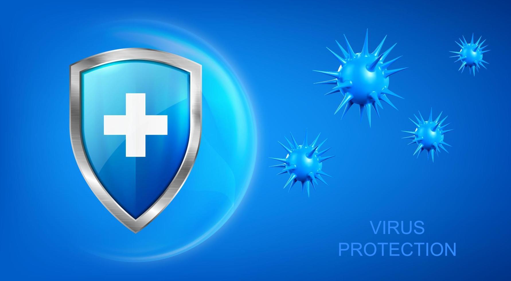 virus protezione bandiera con scudo e batteri vettore