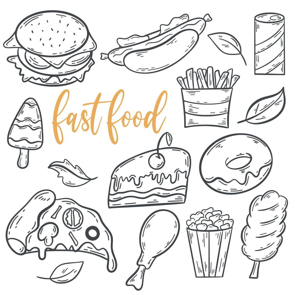 set di doodle di fast food vettore