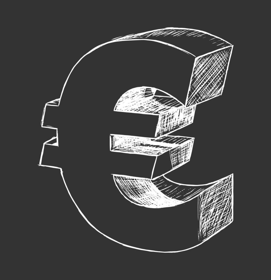 Euro cartello schizzo moneta simbolo mano disegnato vettore Immagine su nero sfondo