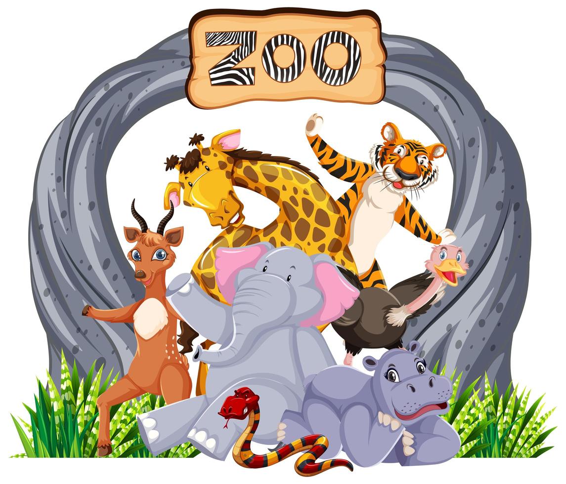 animali dello zoo al cartello d'ingresso vettore