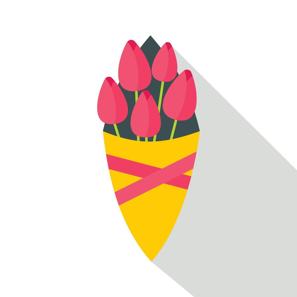 mazzo di rosa tulipani icona, piatto stile vettore