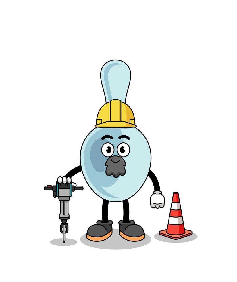 personaggio cartone animato di cucchiaio Lavorando su strada costruzione vettore
