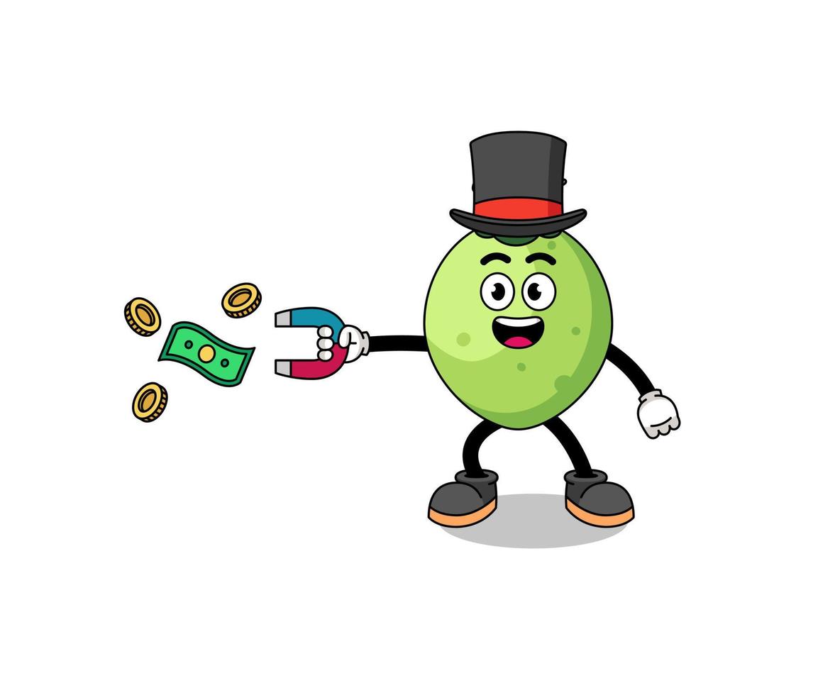 personaggio illustrazione di Noce di cocco attraente i soldi con un' magnete vettore