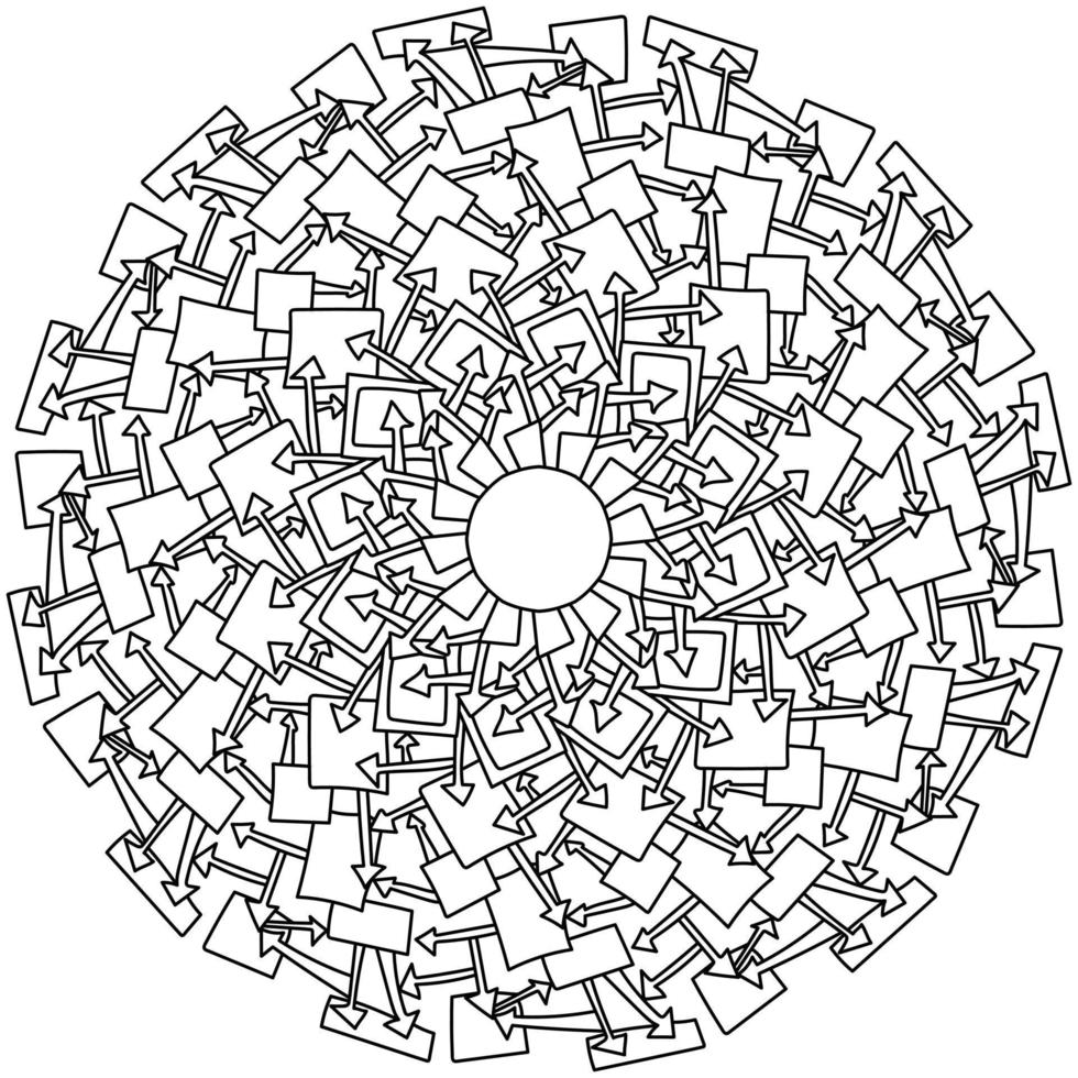 contorno mandala di frecce e piazze, meditativo colorazione pagina con ornato modelli vettore